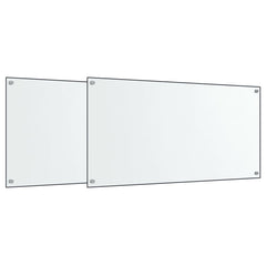 Two transparent tempered glass kitchen backsplash panels, each 31.5x23.6 inches with pre-drilled holes.