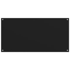 Two matte black tempered glass kitchen backsplash panels, each 31.5 by 15.7 inches, with pre-drilled holes.