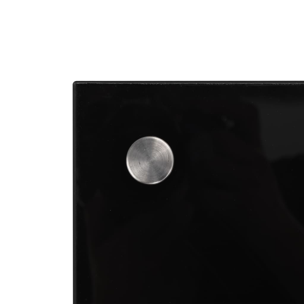 Two black tempered glass kitchen backsplashes, each 31.5x15.7 inches, with pre-drilled holes.