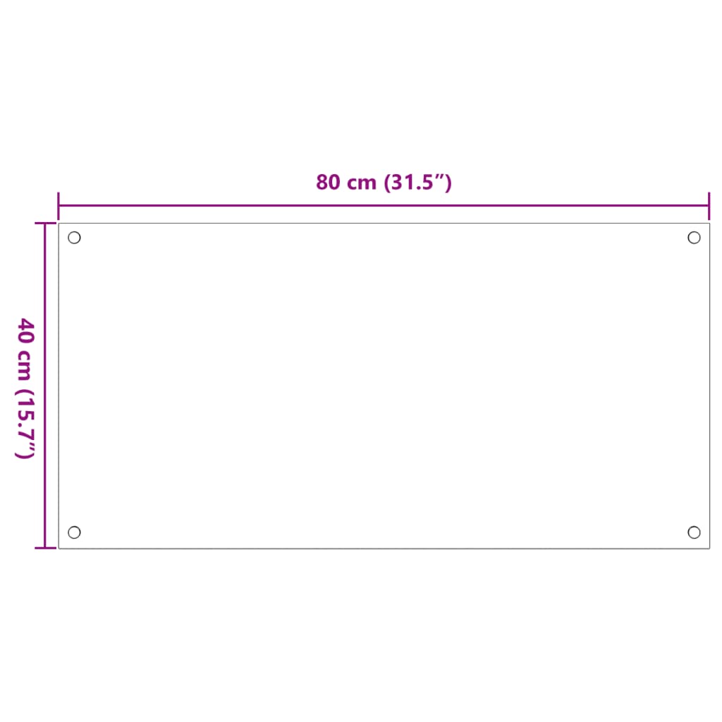 Diagram of a 31.5 by 15.7 inch black tempered glass backsplash panel with pre-drilled holes and dimensions marked.