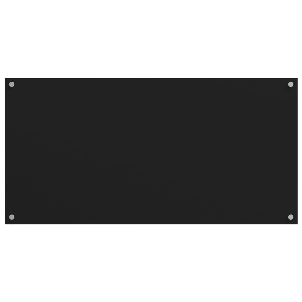 Two black tempered glass kitchen backsplash panels, each 31.5 by 19.7 inches, with pre-drilled holes.