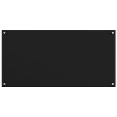Two black tempered glass kitchen backsplash panels, each 31.5 by 19.7 inches, with pre-drilled holes.