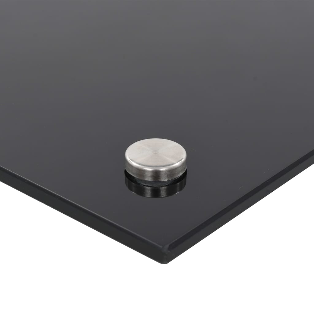 Two black tempered glass backsplashes with a silver mounting screw visible on one panel.