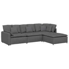 Modular Sofa with Footstool&Cushions Fabric Dark Gray