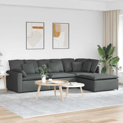 Modular Sofa with Footstool&Cushions Fabric Dark Gray
