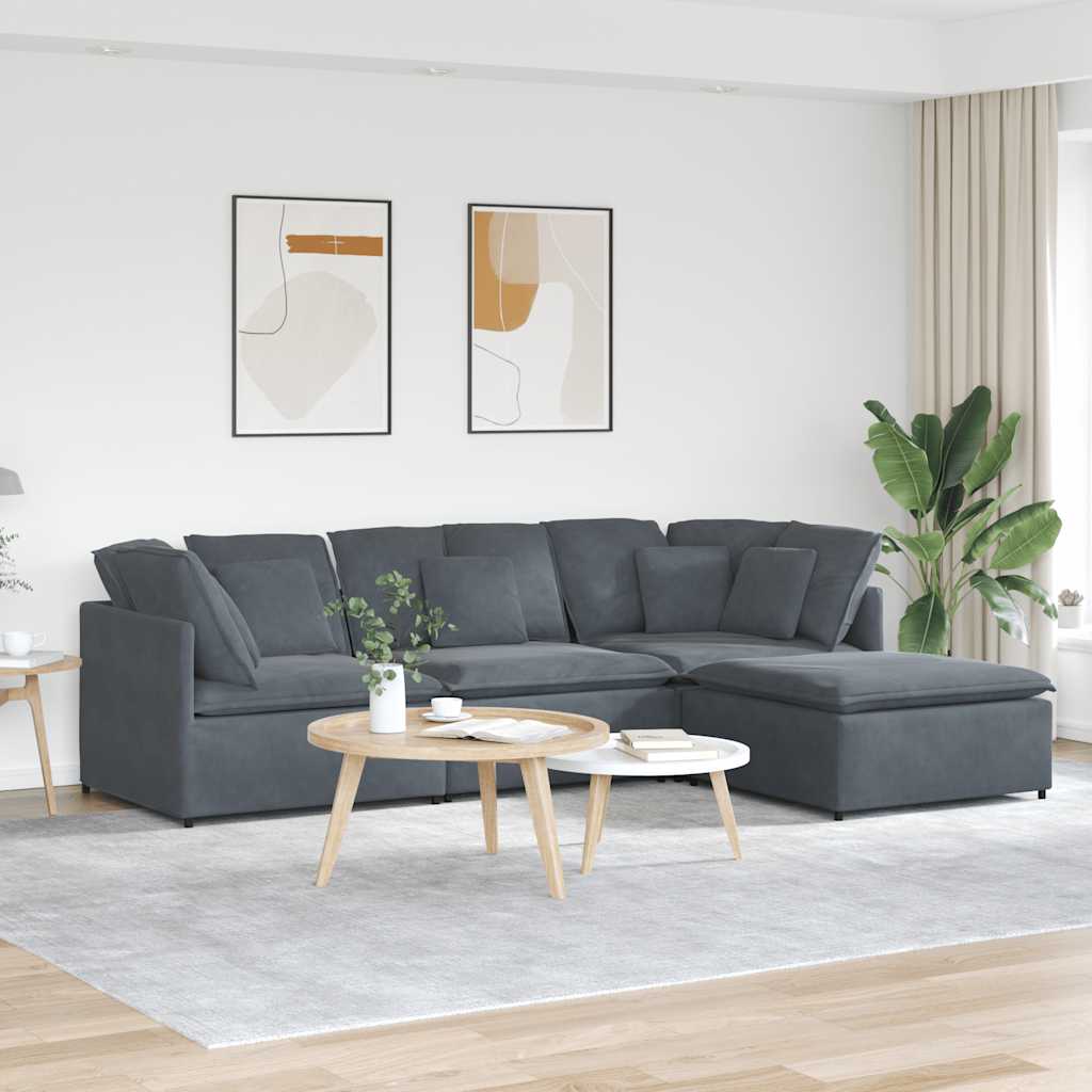 Modular Sofa Dark Gray Velvet (100% Polyester), Foam, Metal, Wood