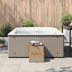 Hot Tub Step Beige PE Rattan, Powder-Coated Steel, Solid Acacia Wood