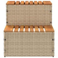 Hot Tub Step Beige PE Rattan, Powder-Coated Steel, Solid Acacia Wood