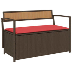 Patio Storage Bench with Cushion Brown Poly Rattan