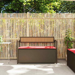 Patio Storage Bench with Cushion Brown Poly Rattan