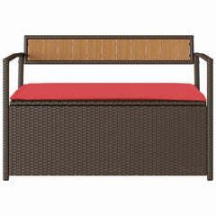 Patio Storage Bench with Cushion Brown Poly Rattan