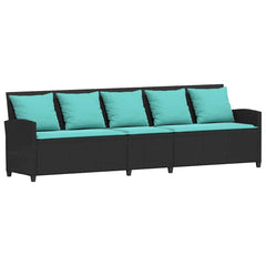 Patio Sofa 5-Seater with Cushions Black Poly Rattan