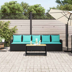 Patio Sofa 5-Seater with Cushions Black Poly Rattan