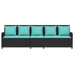 Patio Sofa 5-Seater with Cushions Black Poly Rattan