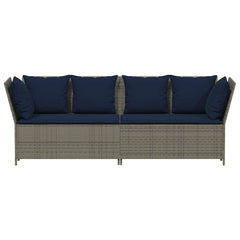 Patio Sofa with Cushions Gray Poly Rattan