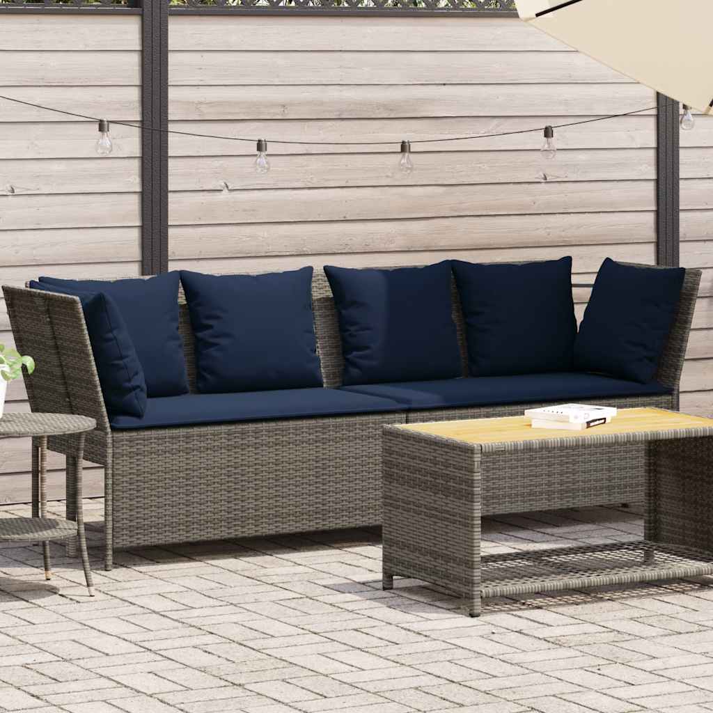 Patio Sofa with Cushions Gray Poly Rattan