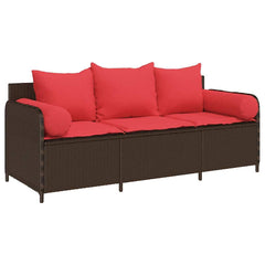 Patio Sofa with Cushions 3-Seater Brown Poly Rattan