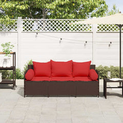 Patio Sofa with Cushions 3-Seater Brown Poly Rattan