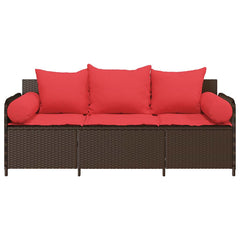 Patio Sofa with Cushions 3-Seater Brown Poly Rattan
