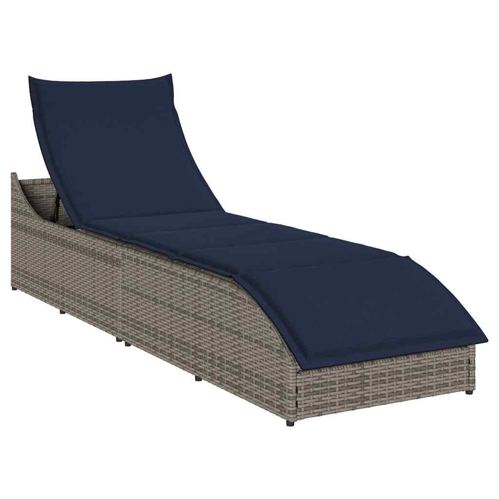 Folding Sun Lounger Grey PE rattan Standard Foldable