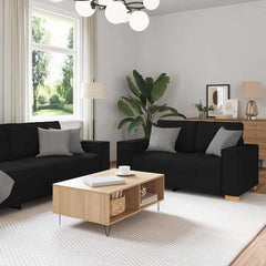 Sofa Set Black Fabric (100% polyester), metal, plywood, solid wood