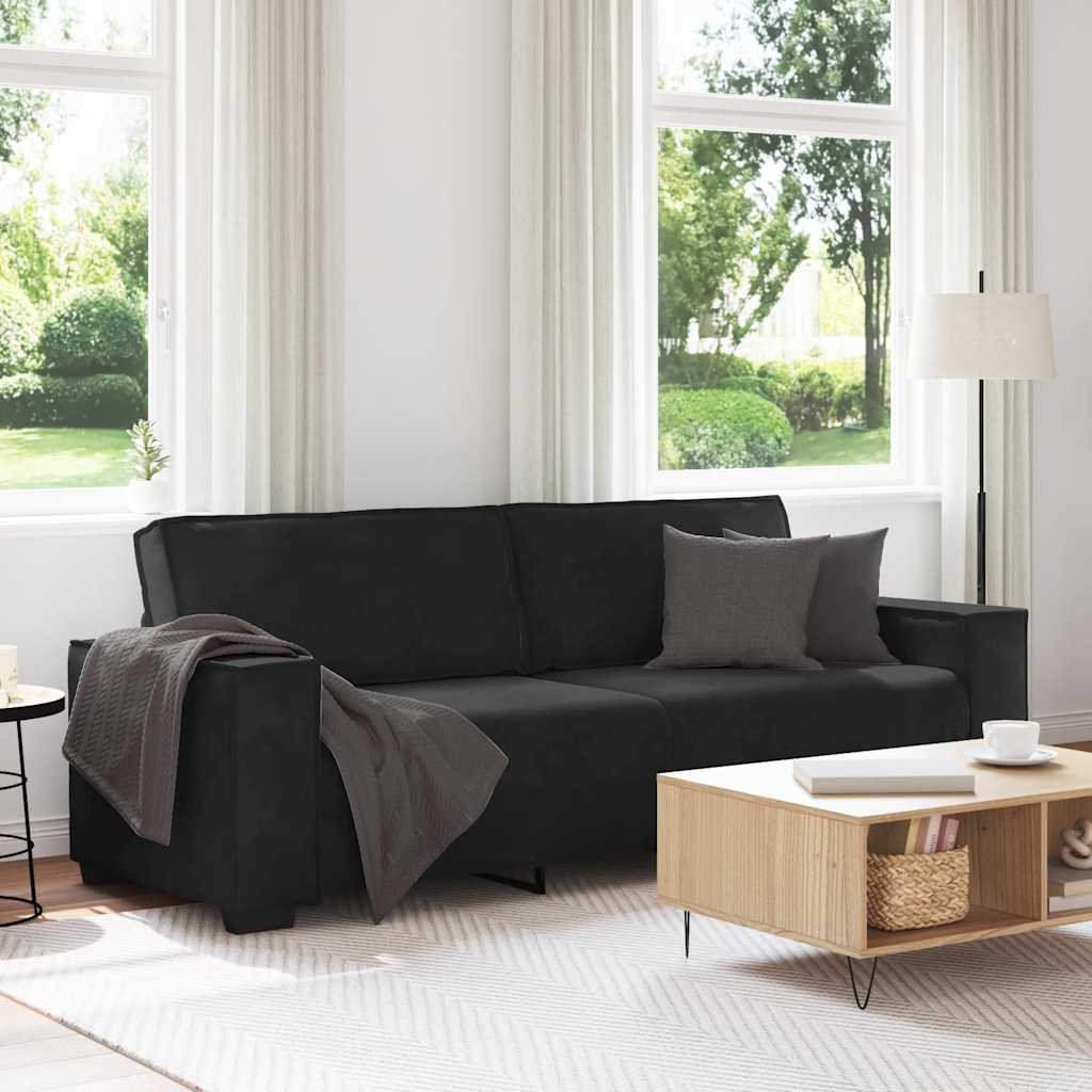 3-Seater Sofa Black Velvet 3-Seater Sofa Rectangular