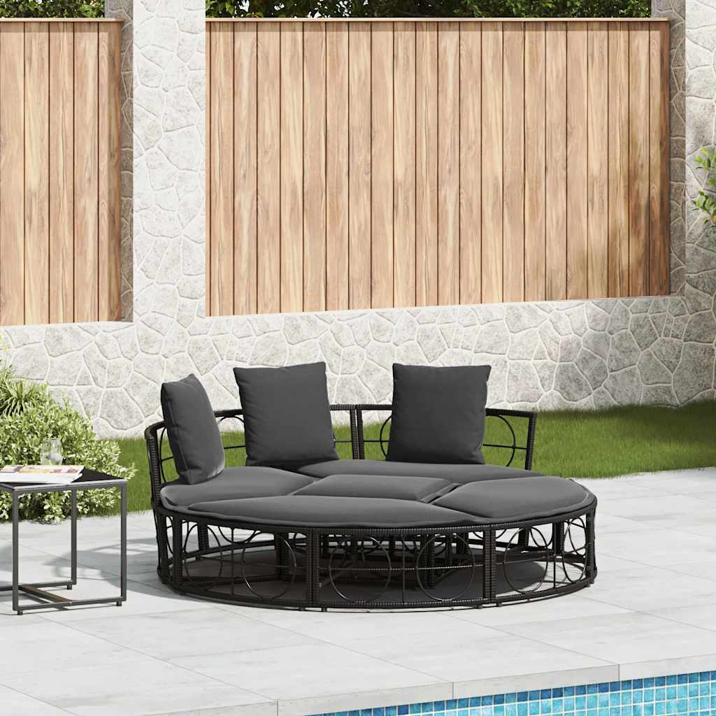 Outdoor Lounge Bed Black Poly Rattan Large Modular