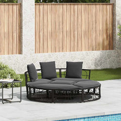 Outdoor Lounge Bed Black Poly Rattan Large Modular