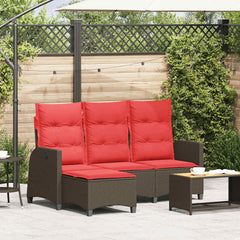 Reclining Patio Sofa with Cushions L-shaped Brown Poly Rattan