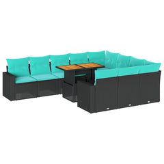 11 Piece Patio Sofa Set with Cushions Black Poly Rattan