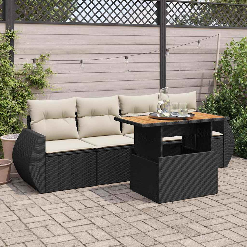 Garden Sofa Set Black PE rattan Large Adjustable Armrests