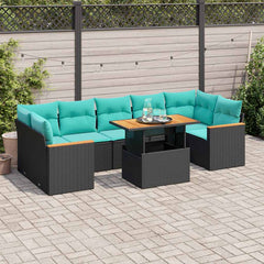 8 Piece Patio Sofa Set with Cushions Black Poly Rattan
