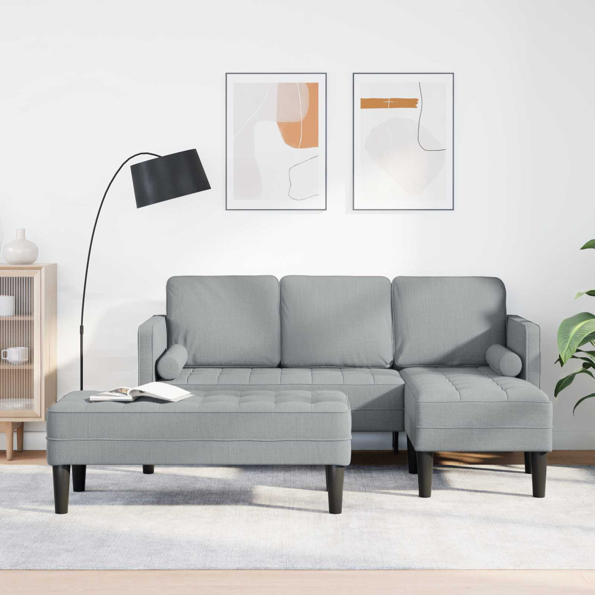 Sofa Set with Cushion 2 pcs Light Grey Polyester