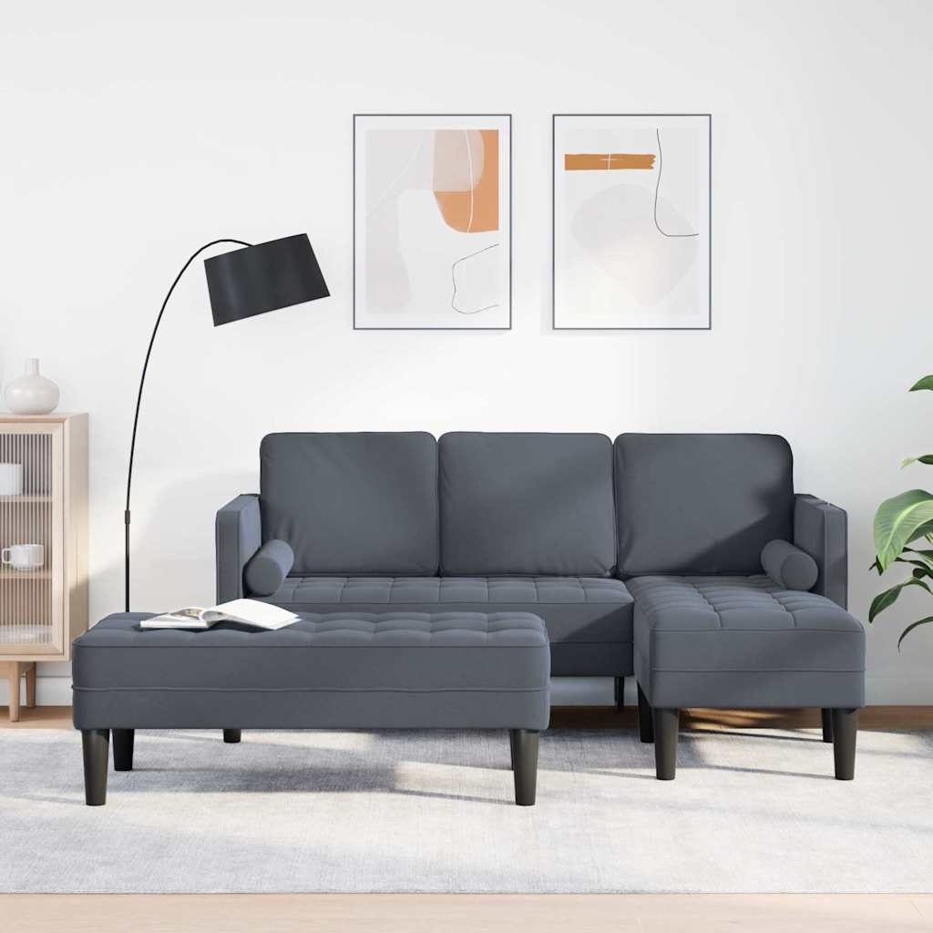 Sofa Set with Cushion 2 pcs Dark Grey Polyester