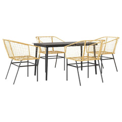 5 Piece Patio Dining Set Brown Poly Rattan Glass