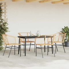 5 Piece Patio Dining Set Brown Poly Rattan Glass