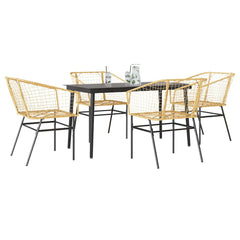 5 Piece Patio Dining Set Brown Poly Rattan Glass