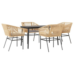Garden Dining Set Table: Black, Chair: Brown, Cushions: Light Grey
