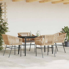 Garden Dining Set Table: Black, Chair: Brown, Cushions: Light Grey