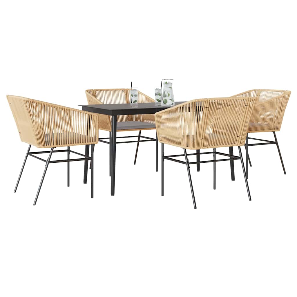 Garden Dining Set Table: Black, Chair: Brown, Cushions: Light Grey