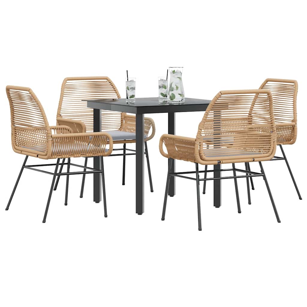Garden Dining Set Brown table and chairs, Light grey cushions