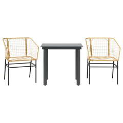 3 Piece Patio Dining Set Brown Poly Rattan Glass