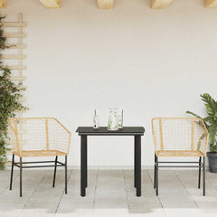 3 Piece Patio Dining Set Brown Poly Rattan Glass