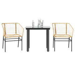 3 Piece Patio Dining Set Brown Poly Rattan Glass