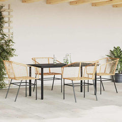 5 Piece Patio Dining Set Brown Poly Rattan Glass