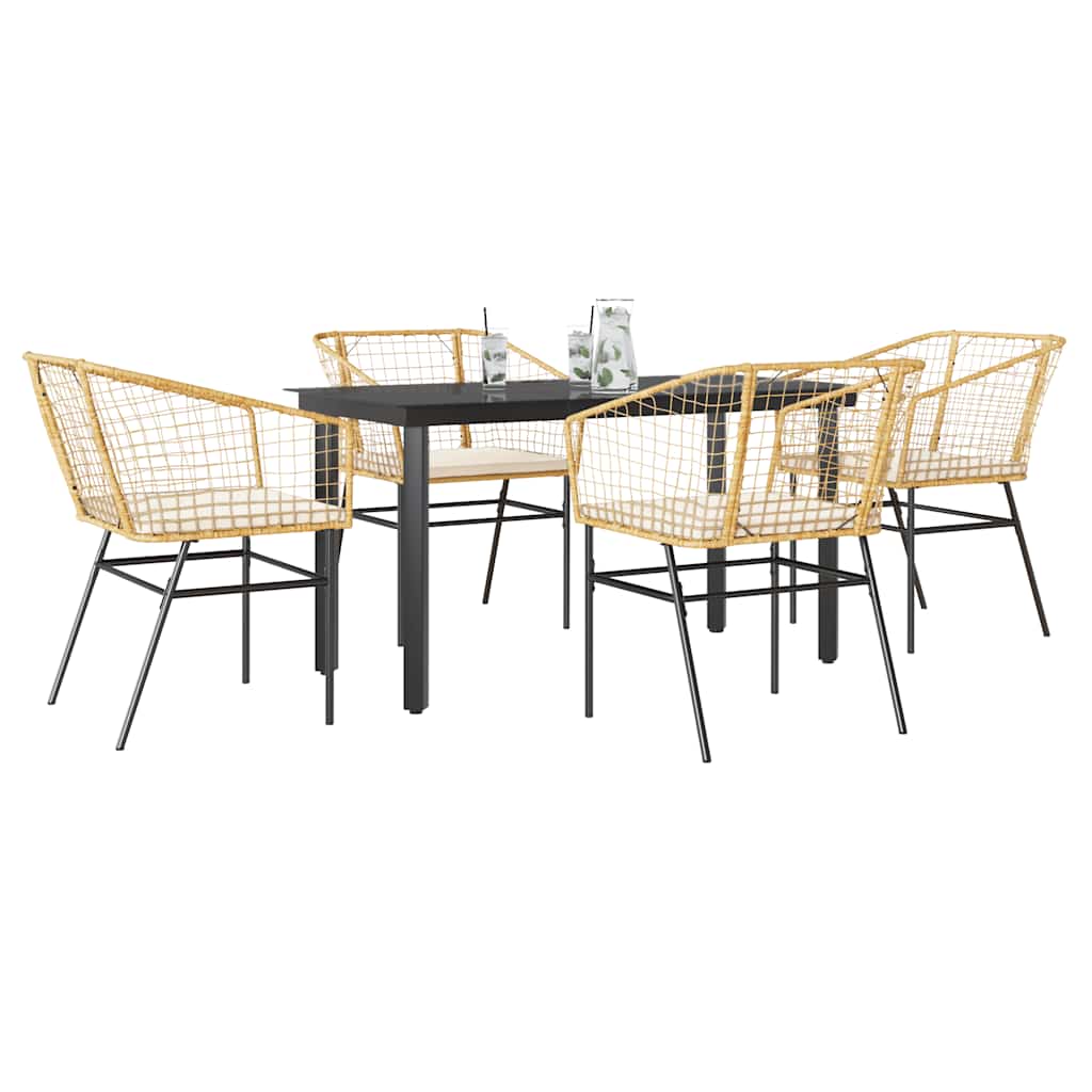 Garden Dining Set Brown PE Rattan 5 Piece Set