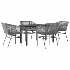 Garden Dining Set Table: Black, Chair: Grey, Cushion: Light Grey