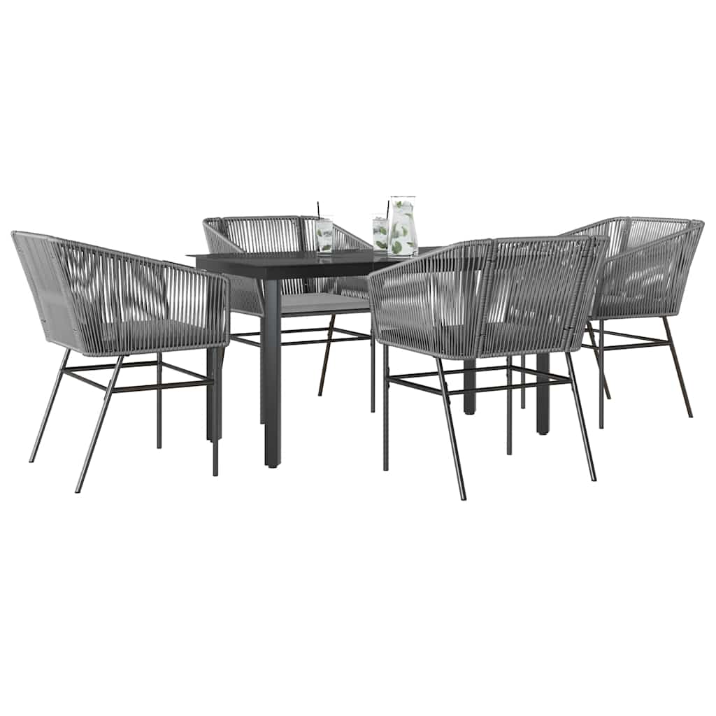 Garden Dining Set Table: Black, Chair: Grey, Cushion: Light Grey
