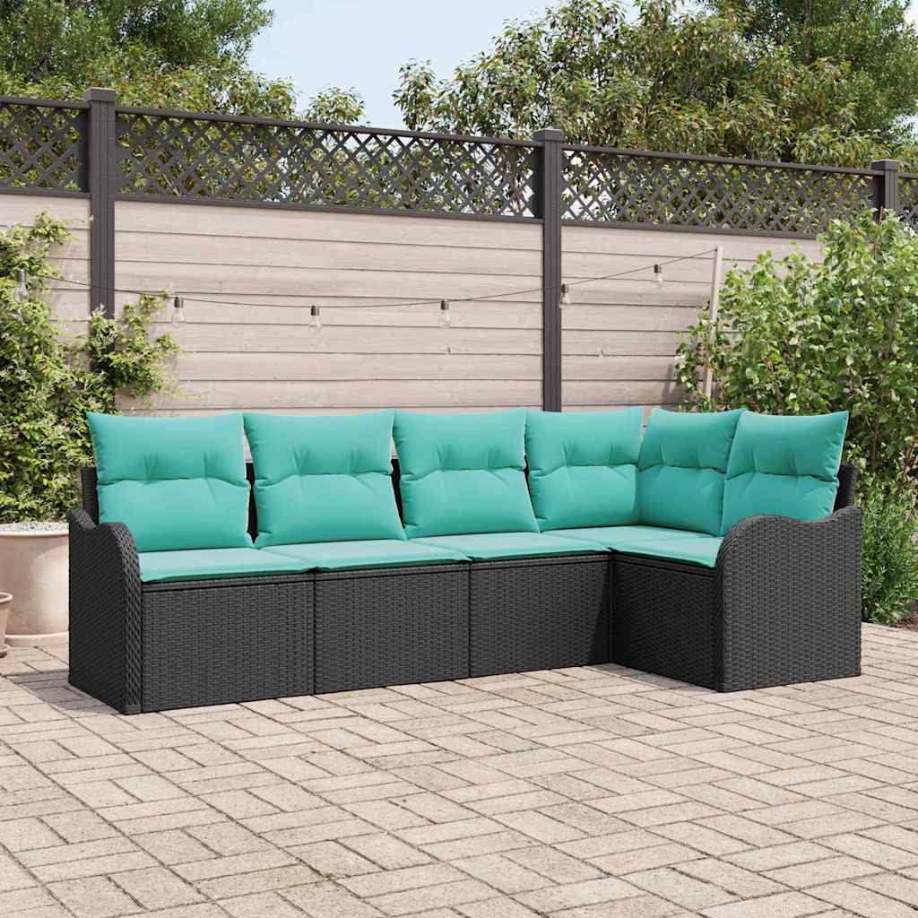 Garden Sofa Set Black Poly Rattan