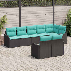 Garden Sofa Set Black Poly Rattan